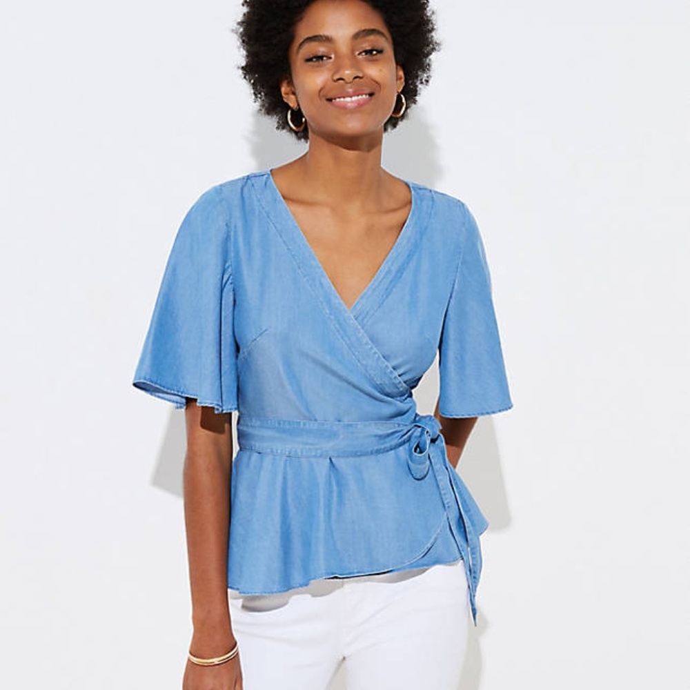 NWT‎ LOFT Women's Chambray Wrap Top